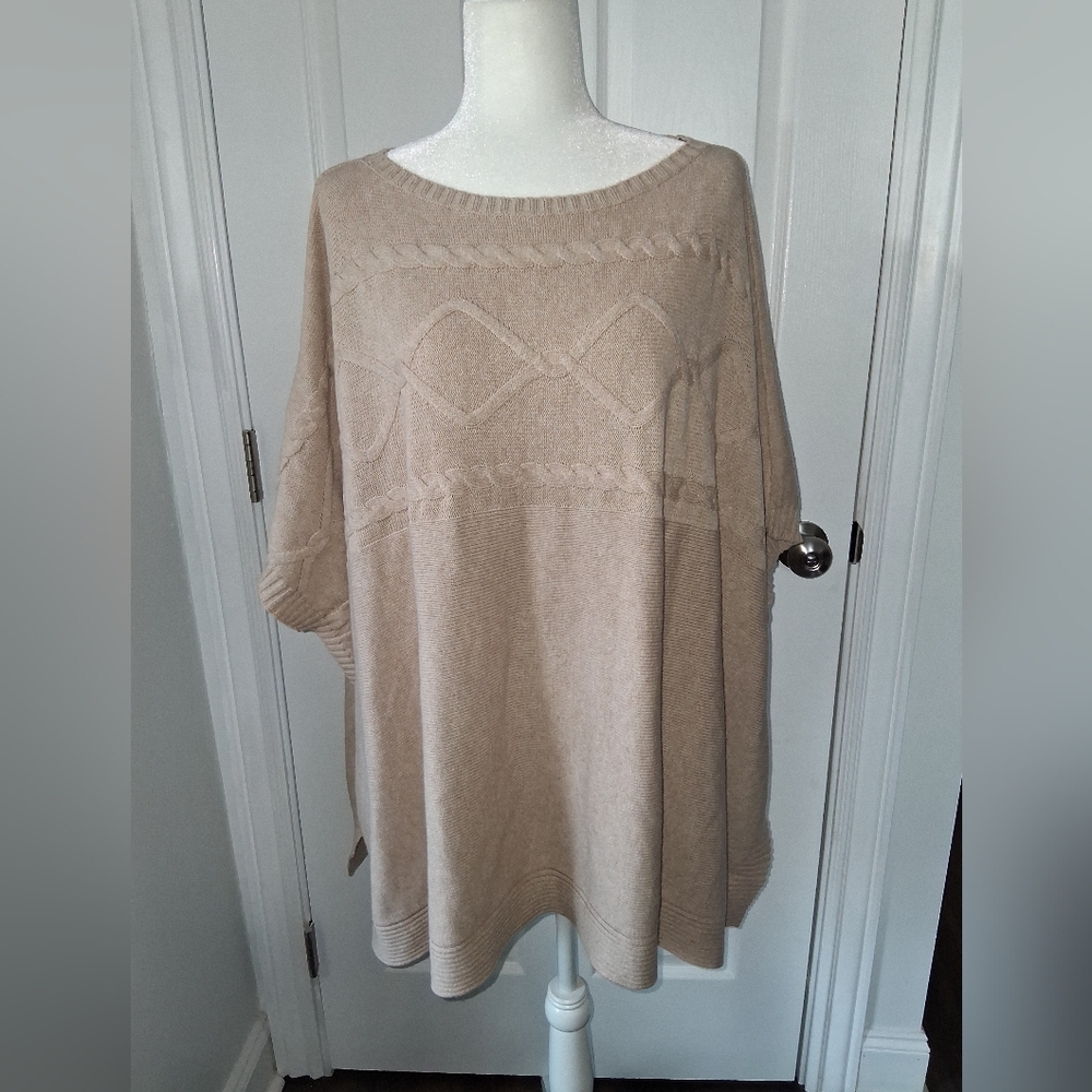 Chaps Sleeveless Knit Sweater Poncho Natural Cotton Blend L/XL